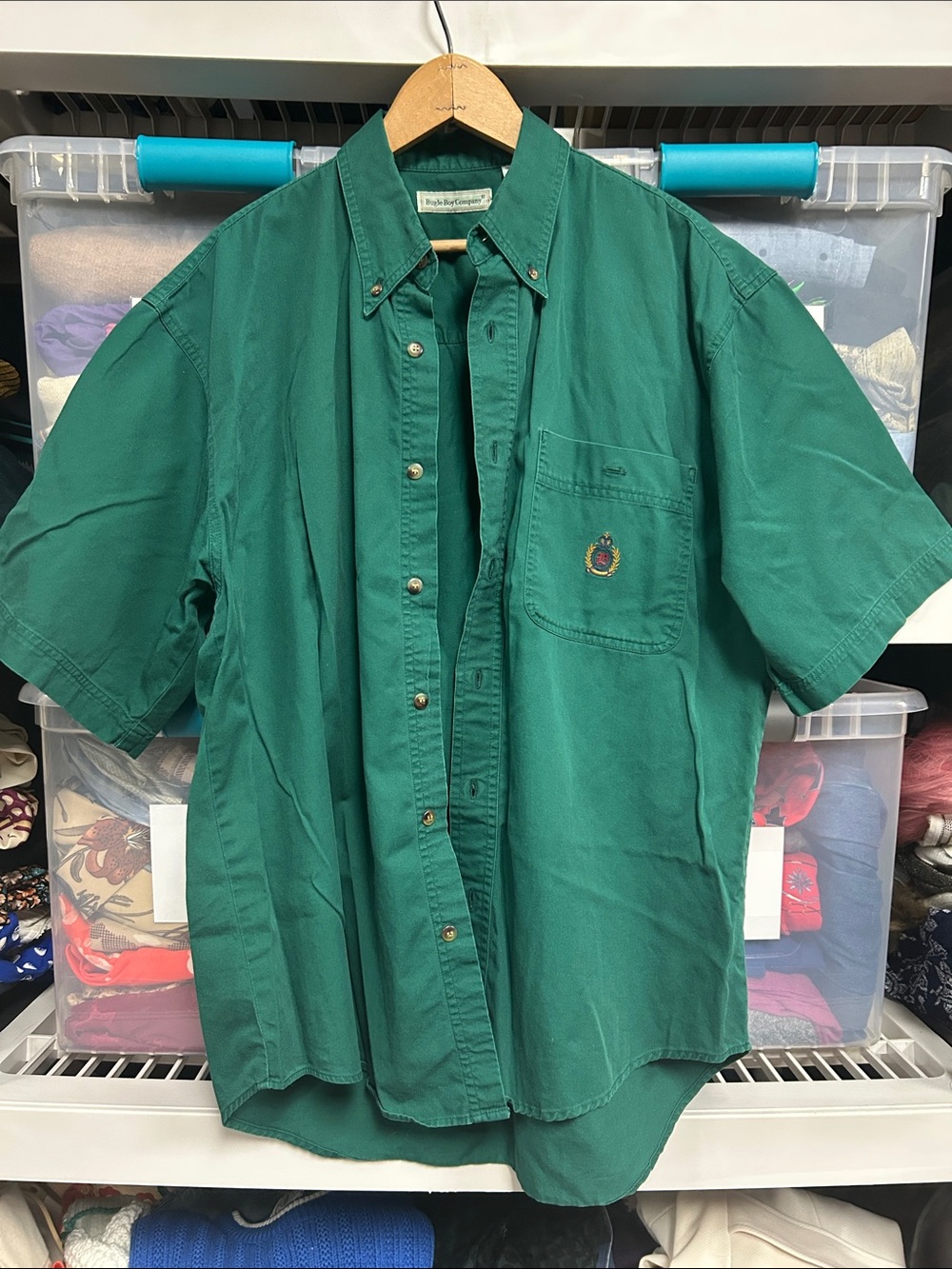 Men’s 90’s Bugle Boy Green Short-Sleeve Button-Down Shirt w/ Logo Pocket